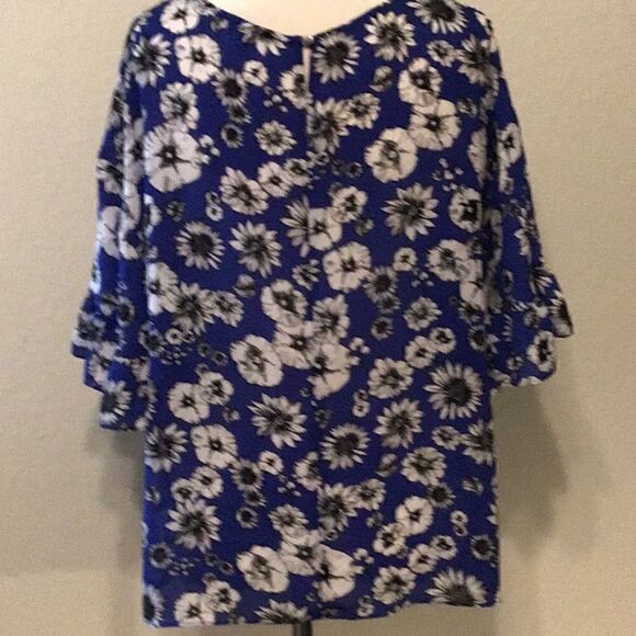 Sami & Jo Women’s Blouse Blue Daisy Floral Ruffle 3/4 Sleeve Top Slip On Size XL - Picture 3 of 10